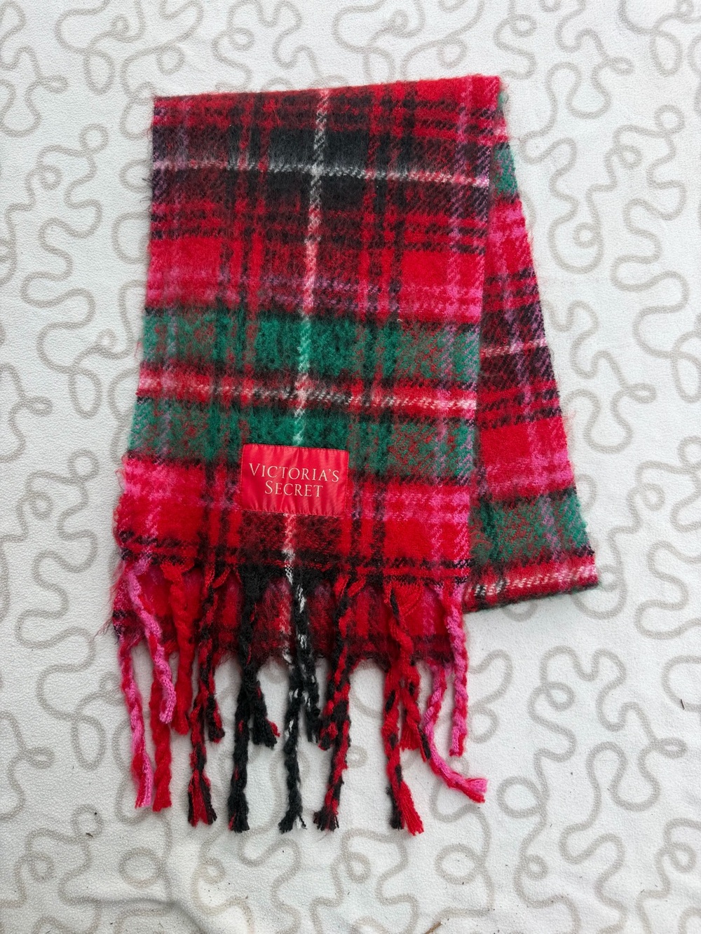 Victoria's Secret Red, Green & Black Plaid Fringe Scarf
